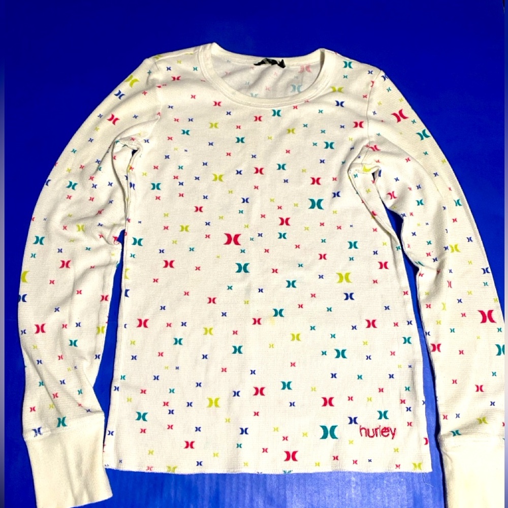 Hurley Y2K White Waffle Knit Shirt w/Logo  and Multicolor Accents Size L